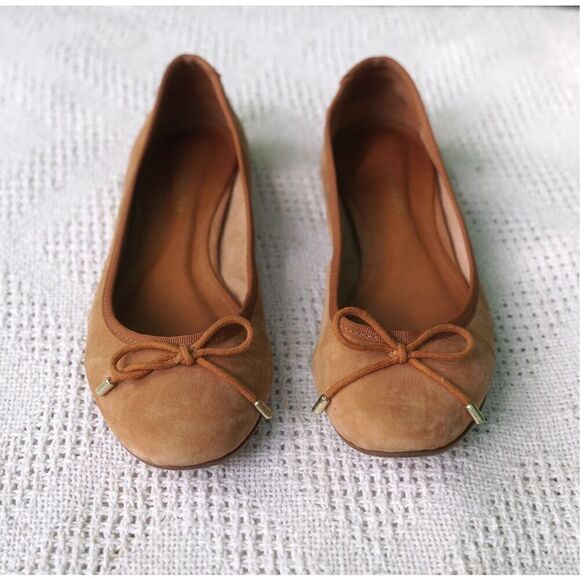 Cosmo Paris Camel Tan Suede Leather Ballet Flats - Picture 3 of 10